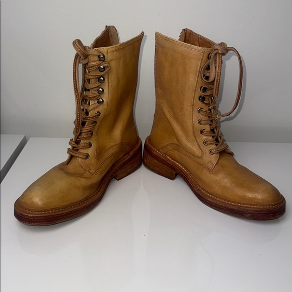 FREE PEOPLE SANTA FE Tan Leather Lace-Up Combat Boots 39 US 8.5 - Picture 2 of 16
